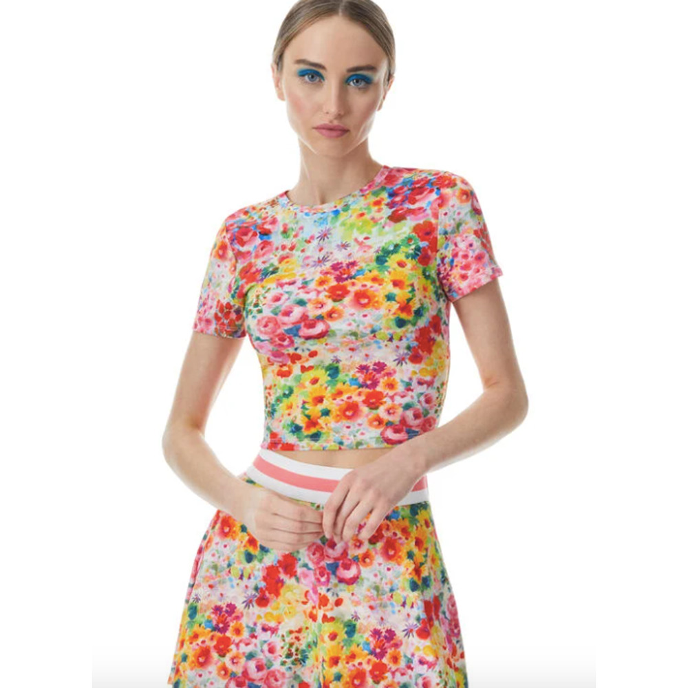 Alice + Olivia Pickleball Set Cindy Crop Tee Blaise Skort Garden Floral XS/S